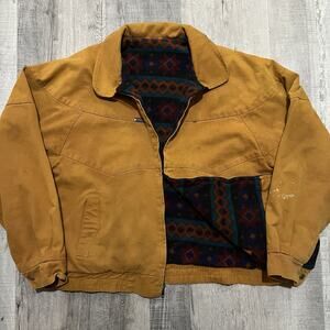 VTG Rode Walker Reversible Aztec Canvas/Fleece Outdoor Work USA Jacket Men's XL